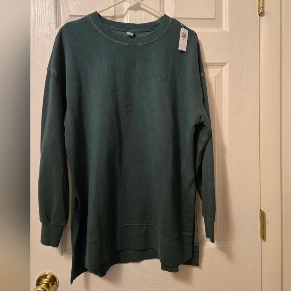 Old Navy Green French Terry Long Sleeve Tunic Sweatshirt